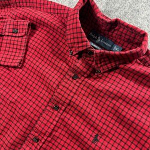 Ralph Lauren Mens Shirt XL Classic Fit Red Black Check Flannel Button Down